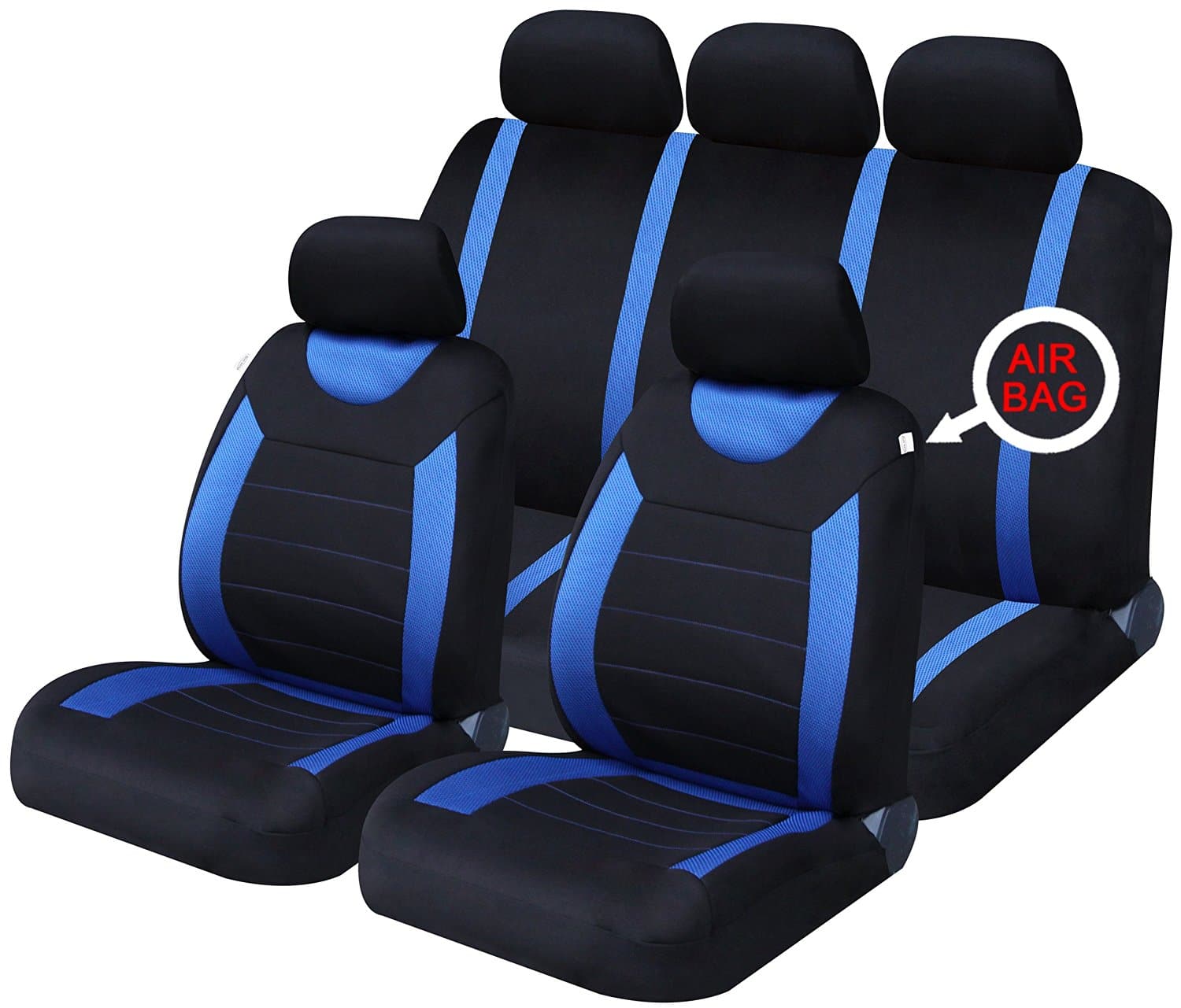 9 Pieces Car Breathable Seat Covers Washable Full Set Front & Rear Blue 