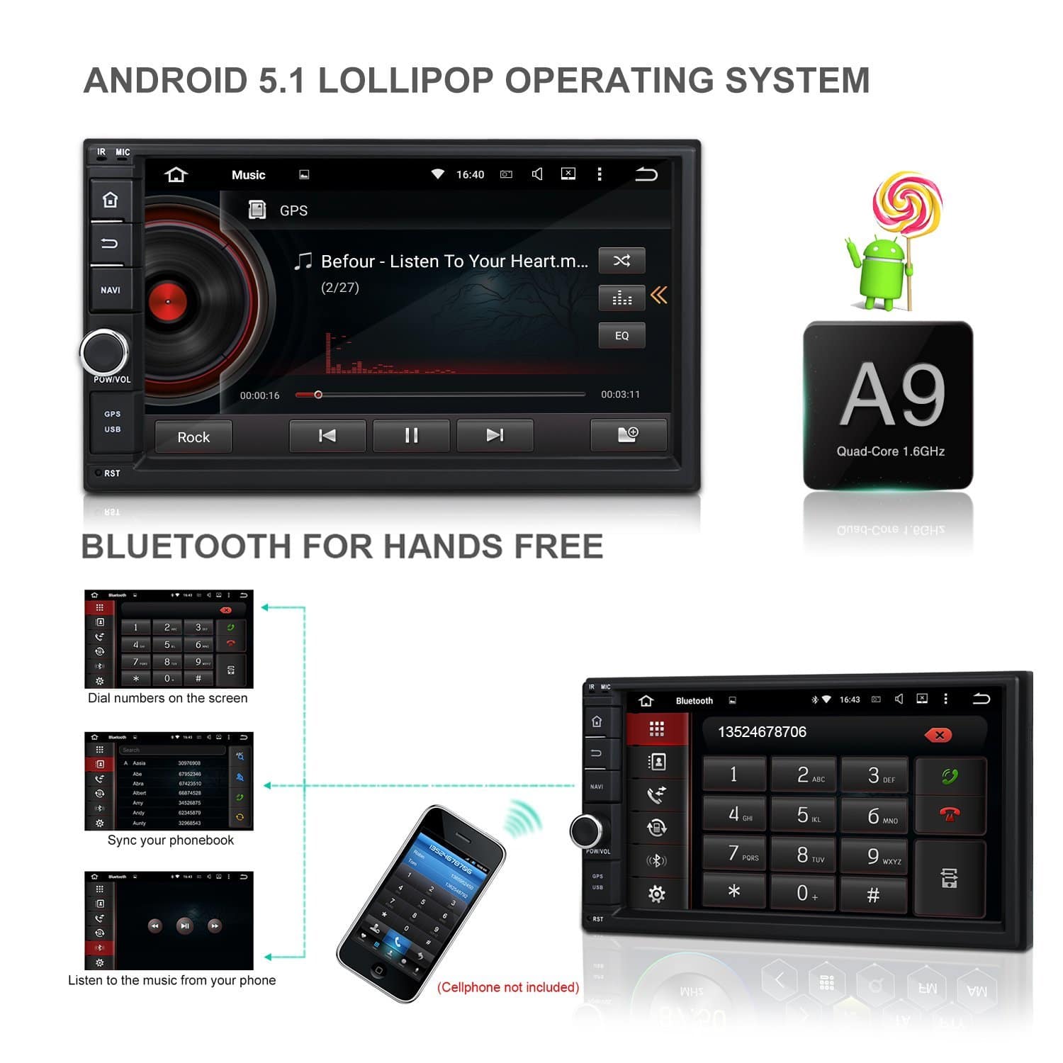 naviskauto car dash android touchscreen tablet double din headset