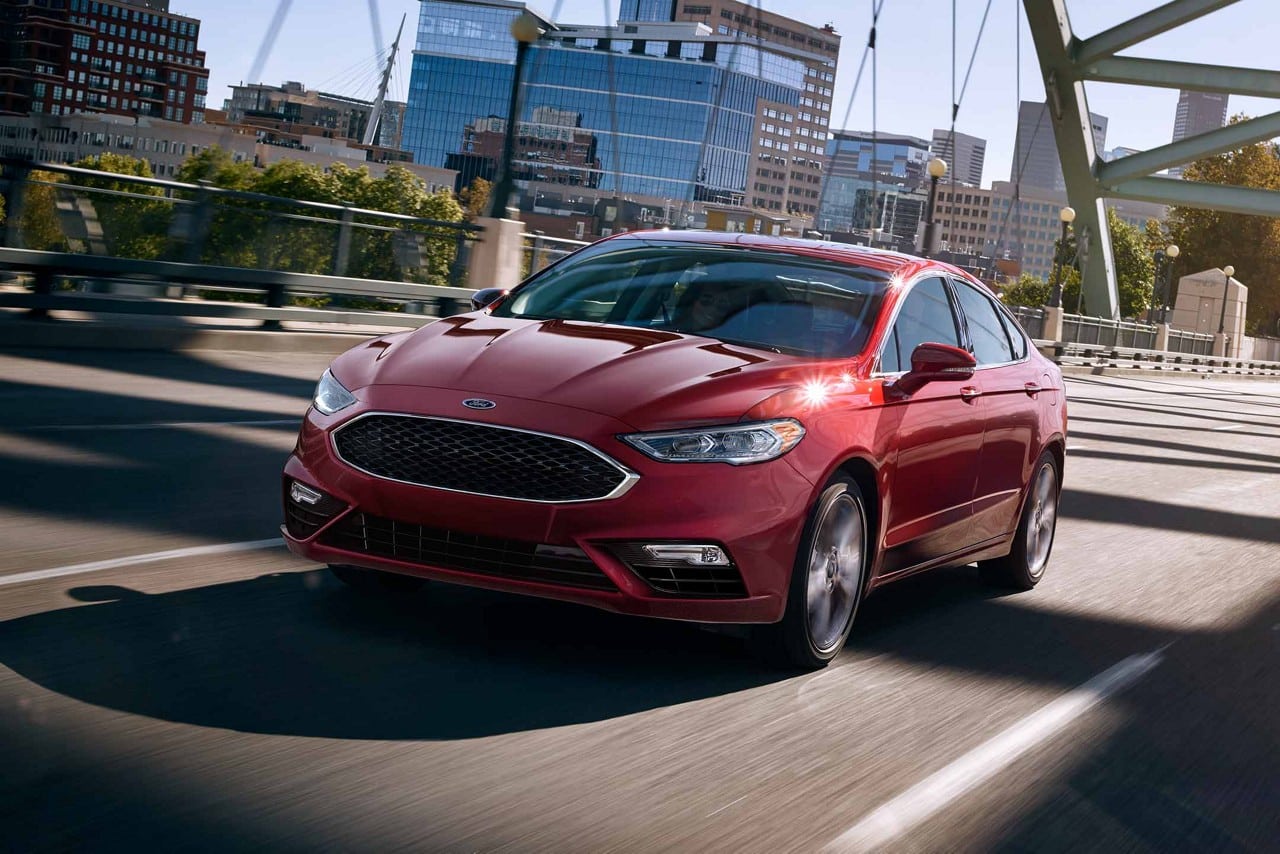 2018 Ford Fusion red color on road Full HD wallpaper