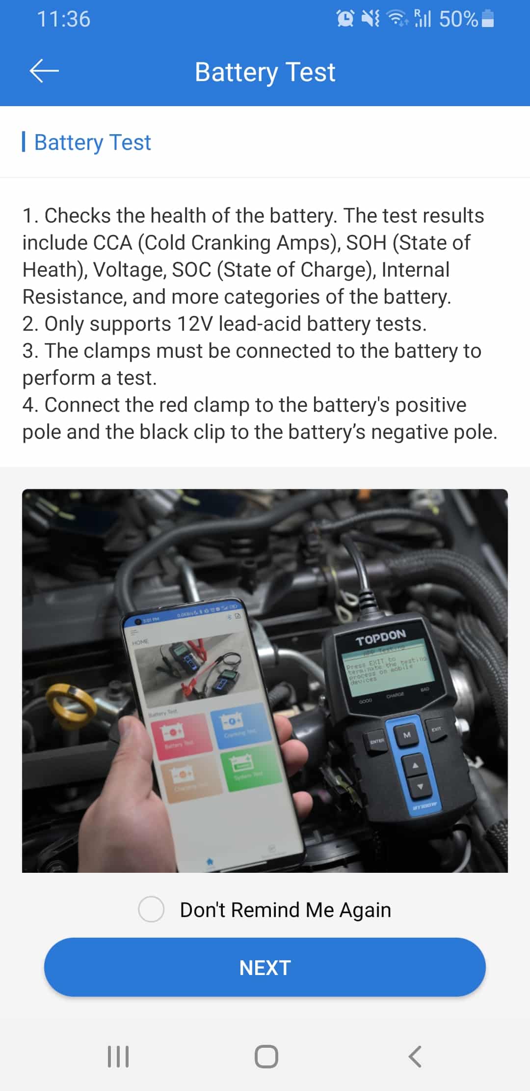 thumbnail image 2 of TOPDON Bt100w Battery TOPDON BT100W Bluetooth Battery Tester - 12V Automotive Diagnostic Tool (100-2000 CCA) Topdon Battery Tester 2 of 13