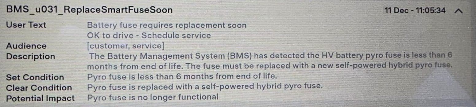 Battery Fuse Requires Replacement Soon - Tesla error BMS_u031 - What to ...